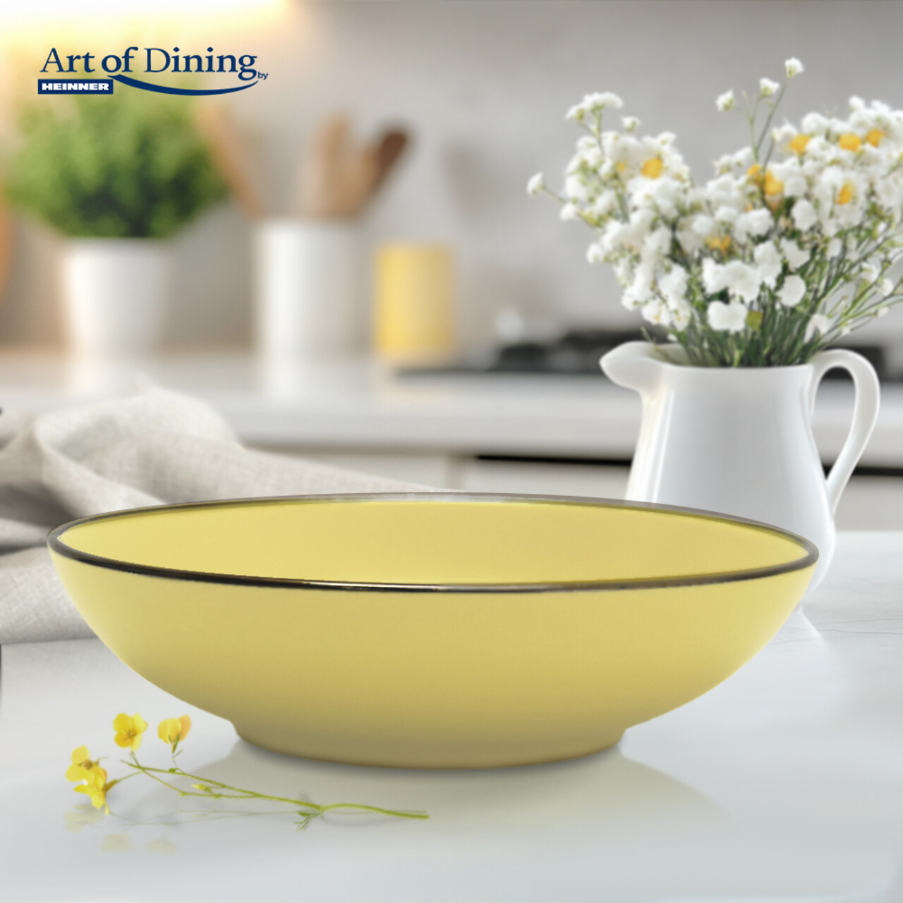 Set 6 farfurii adanci Medeea, Art of Dining by Heinner, 20 cm, ceramica, galben/negru - imagine 6